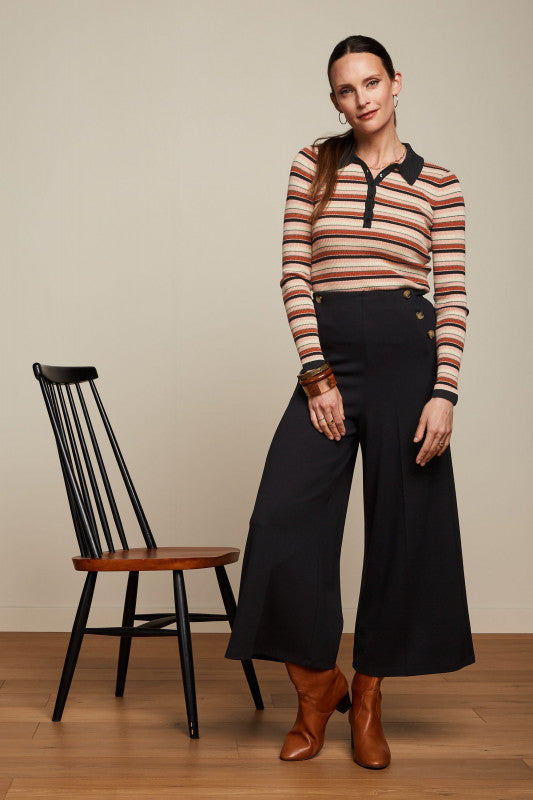 King Louie - Polo Ribbed Top Lapis Stripe Black