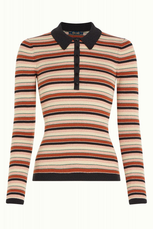 King Louie - Polo Ribbed Top Lapis Stripe Black