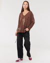 ME369 - Jessie V-Neck Knitted Brown Sweater