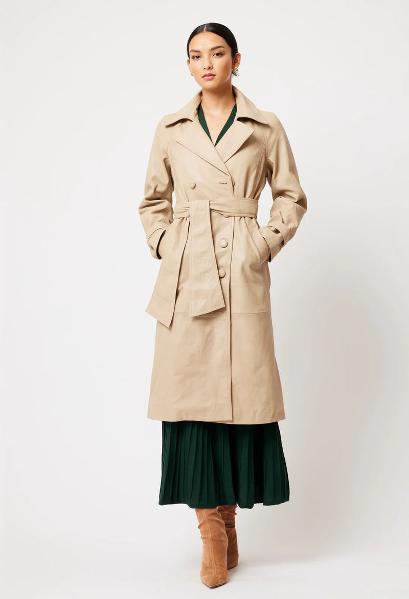 ONCE WAS - Astra Leather Trench Coat in Oatmeal