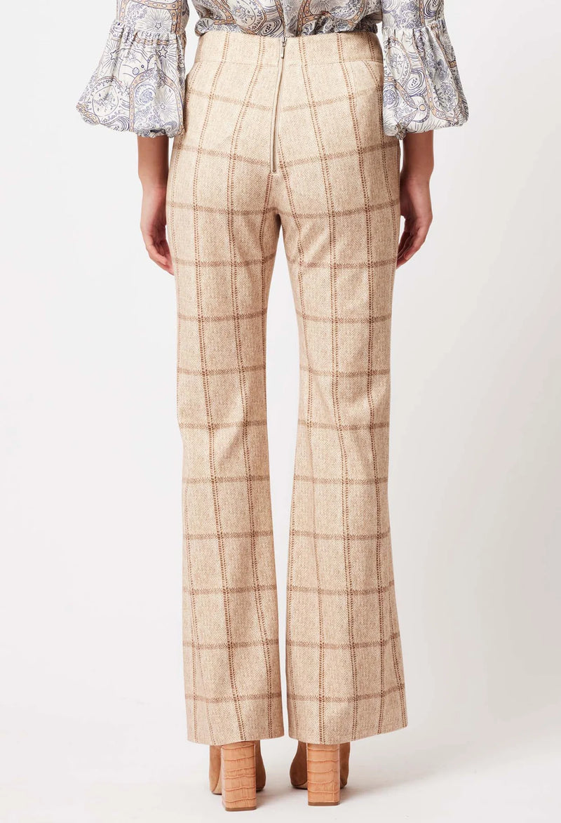 ONCE WAS - Getty Flared Ponte Pant in  Oatmeal Check