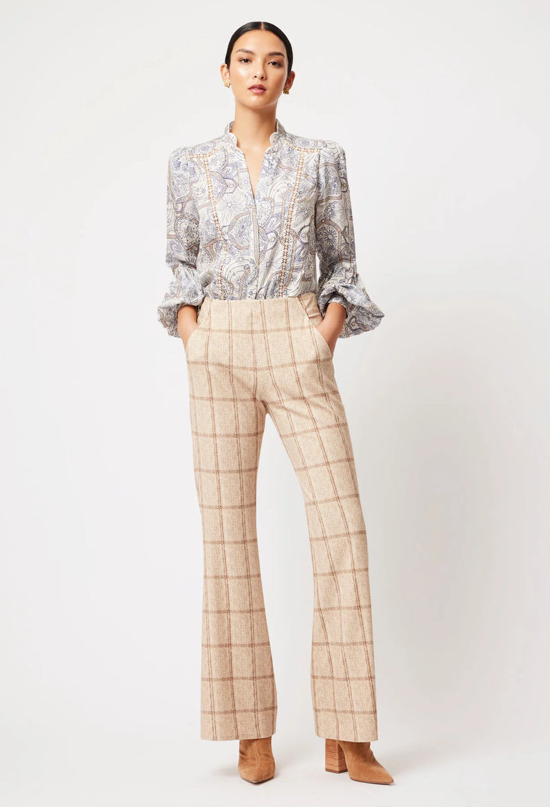 ONCE WAS - Getty Flared Ponte Pant in  Oatmeal Check