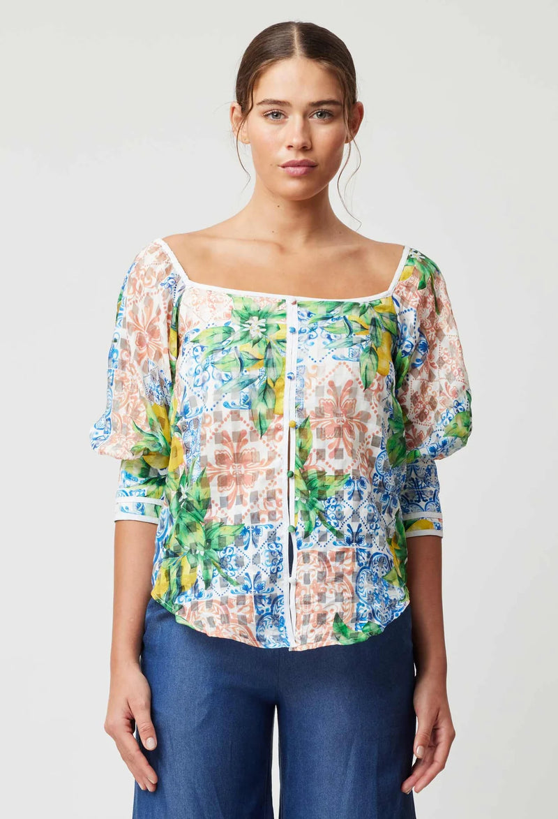 ONCE WAS - Lucia Cotton Silk Top in Limonata