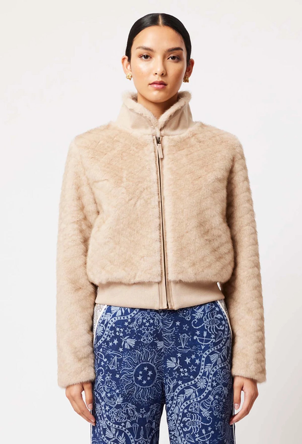 ONCE WAS- Stella Faux Fur Bomber Jacket in Fawn