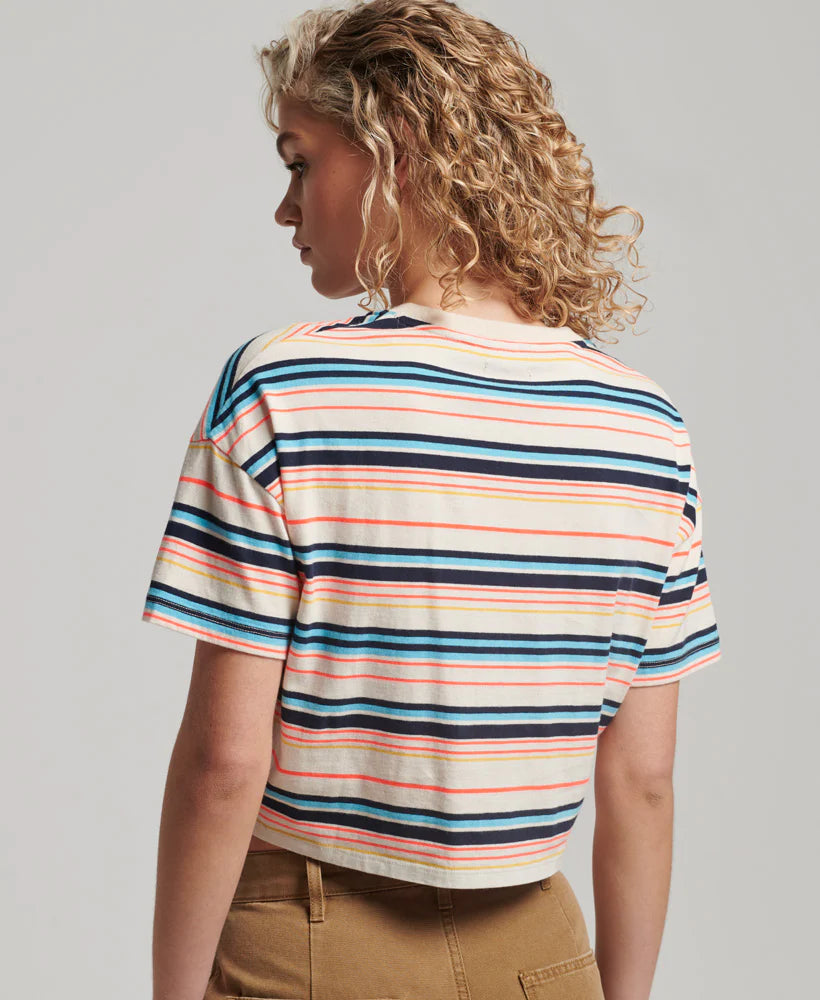 Superdry - Vintage Boxy Tie Front Tee Oatmeal Stripe