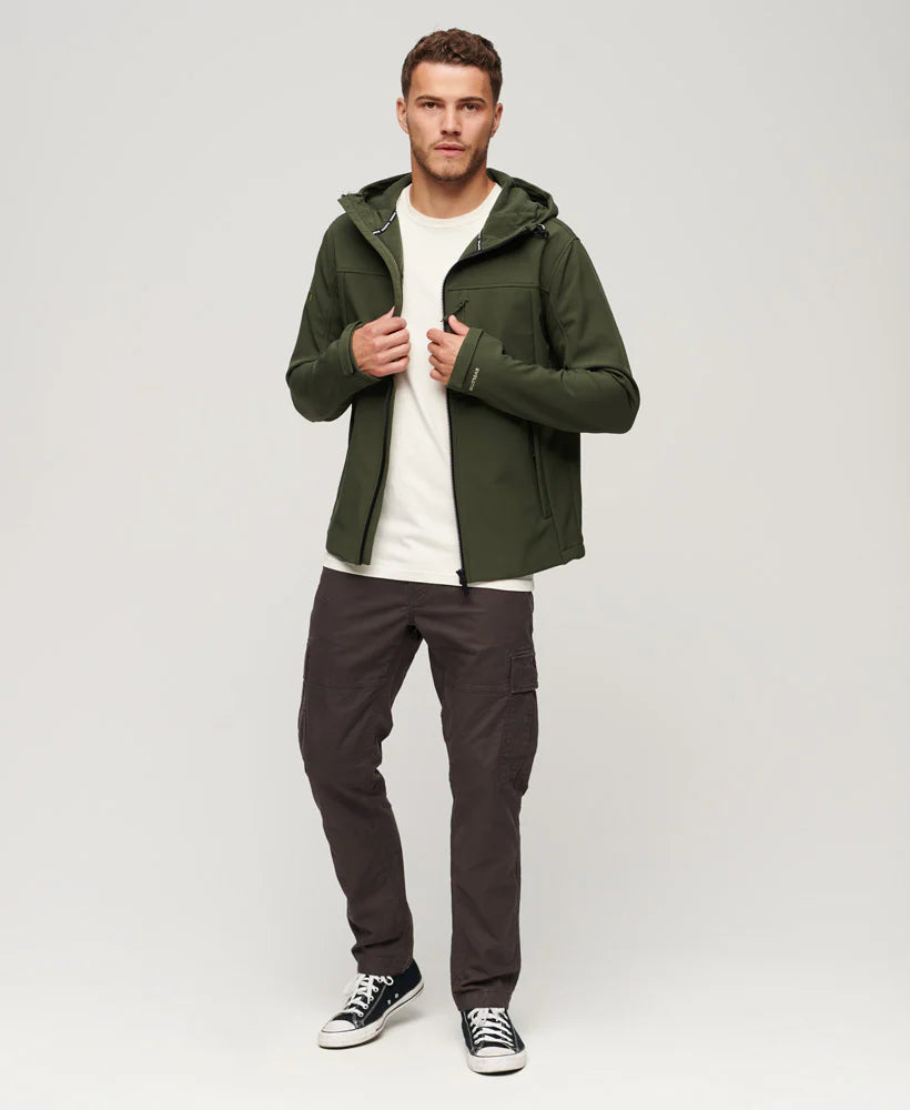 Superdry - Fleece Lined Softshell Hooded Jacket Dark Moss Green