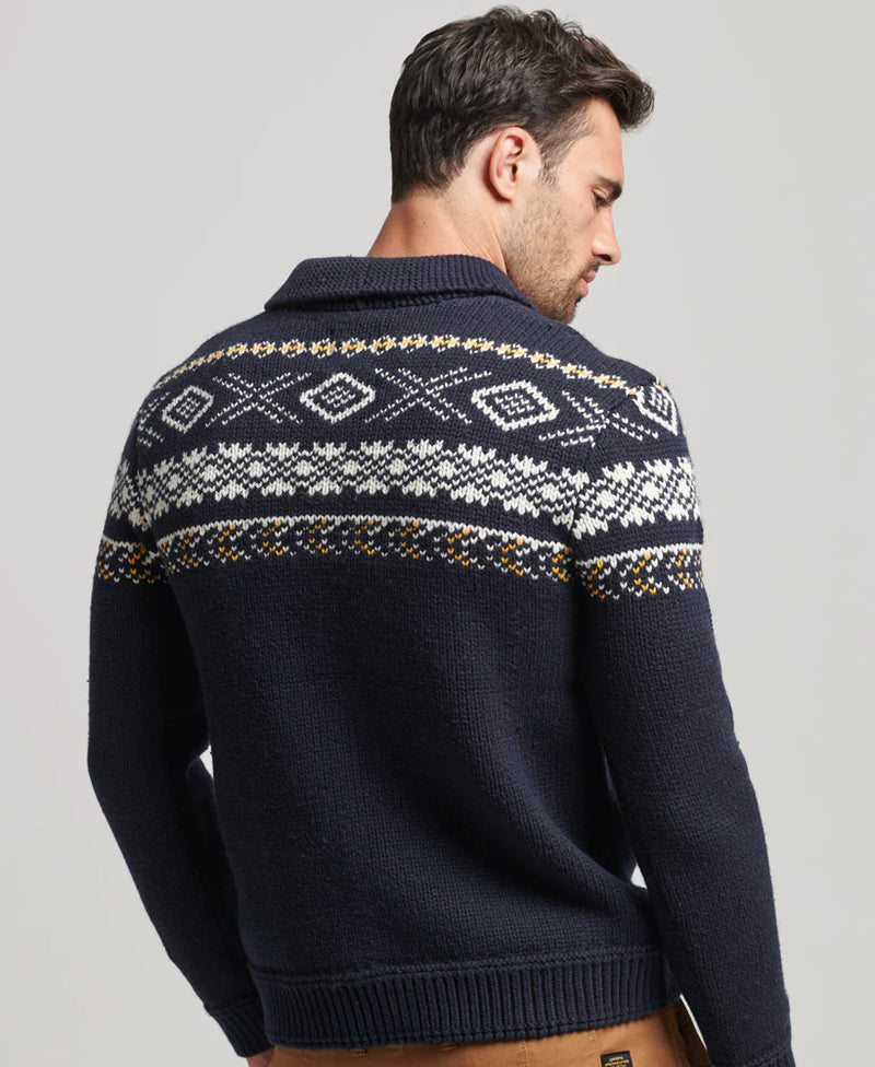 Superdry - Knitted Shawl Jumper Patterned Navy