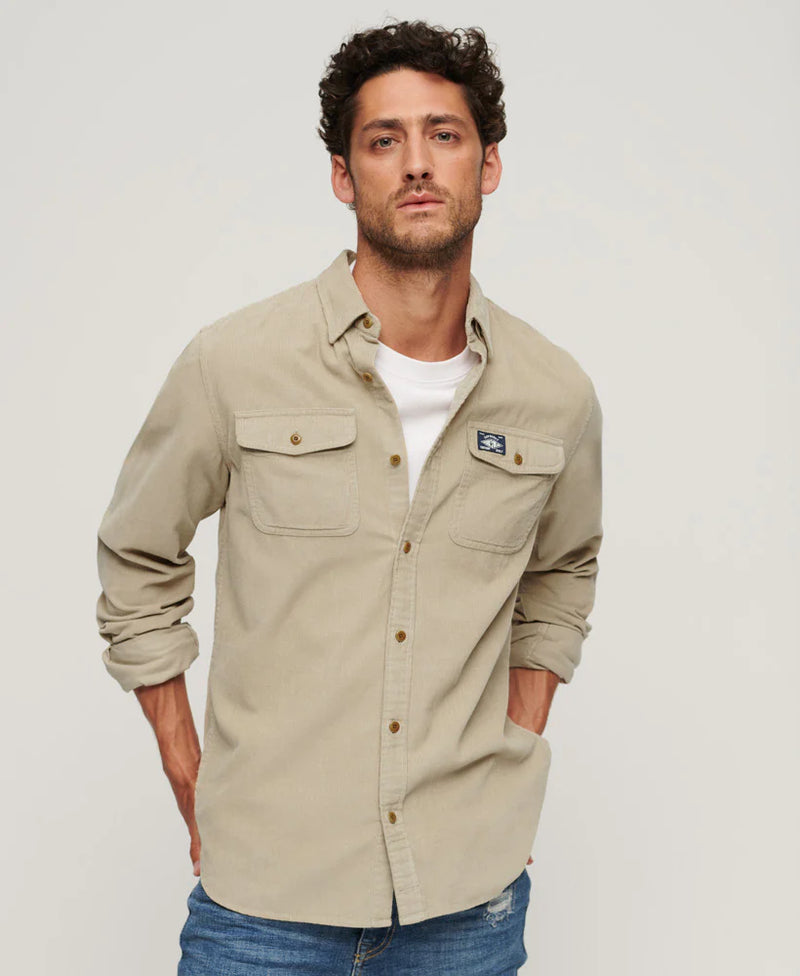 Superdry - Trailsman Relaxed Fit Corduroy Shirt Stone Wash Taupe Brown