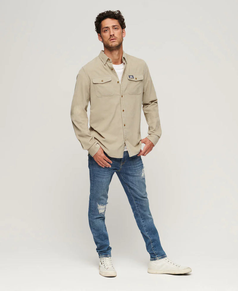 Superdry - Trailsman Relaxed Fit Corduroy Shirt Stone Wash Taupe Brown