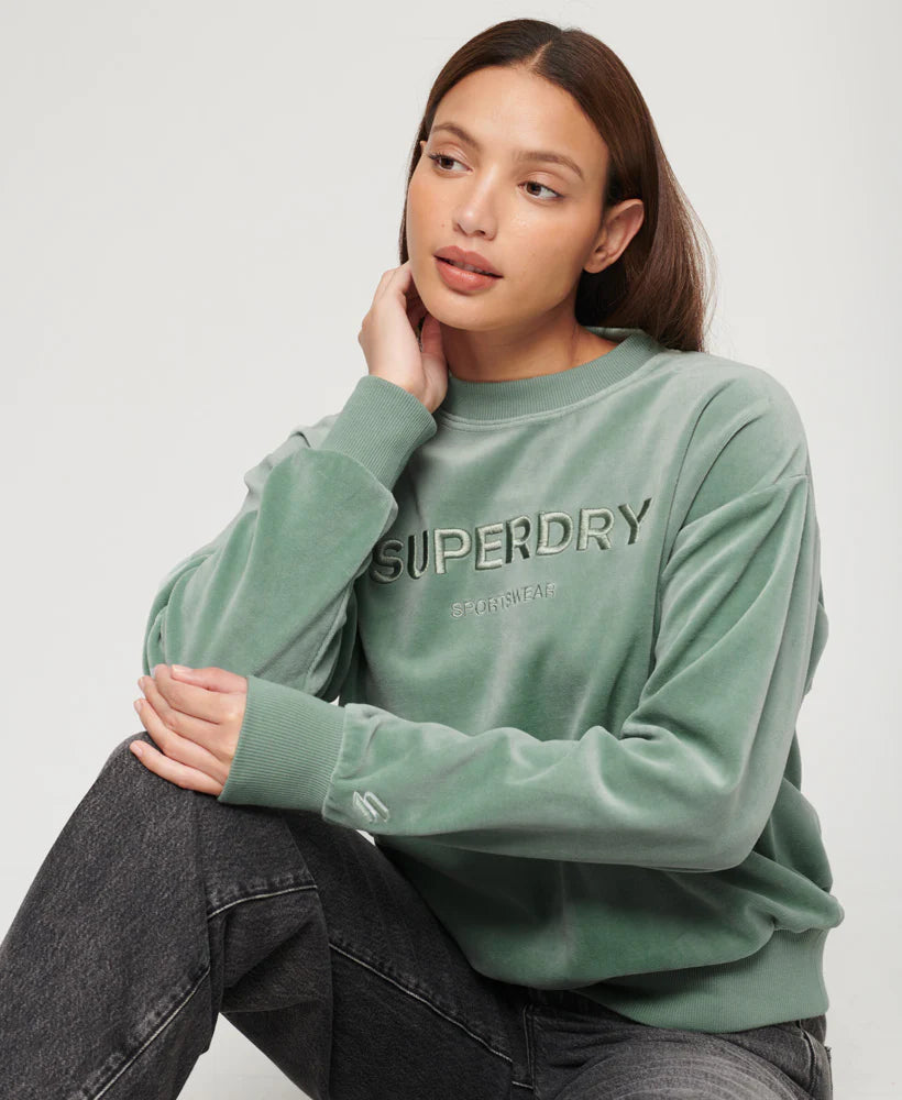 Superdry - Velour Graphic Boxy Crew Sweatshirt Light Jade Green