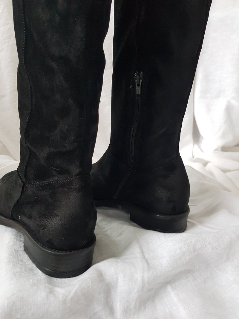 lili mill 6867 black nero suede long over the knee flat boots interior zip