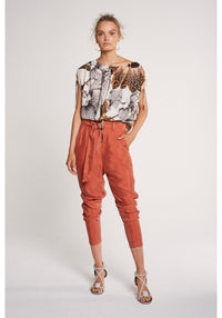 ONCE WAS - CHIAPPINI HIGH WAIST RELAXED PANT WITH D-RING BELT IN SIENNA