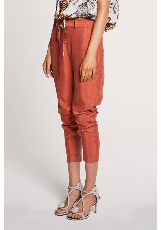 ONCE WAS - CHIAPPINI HIGH WAIST RELAXED PANT WITH D-RING BELT IN SIENNA