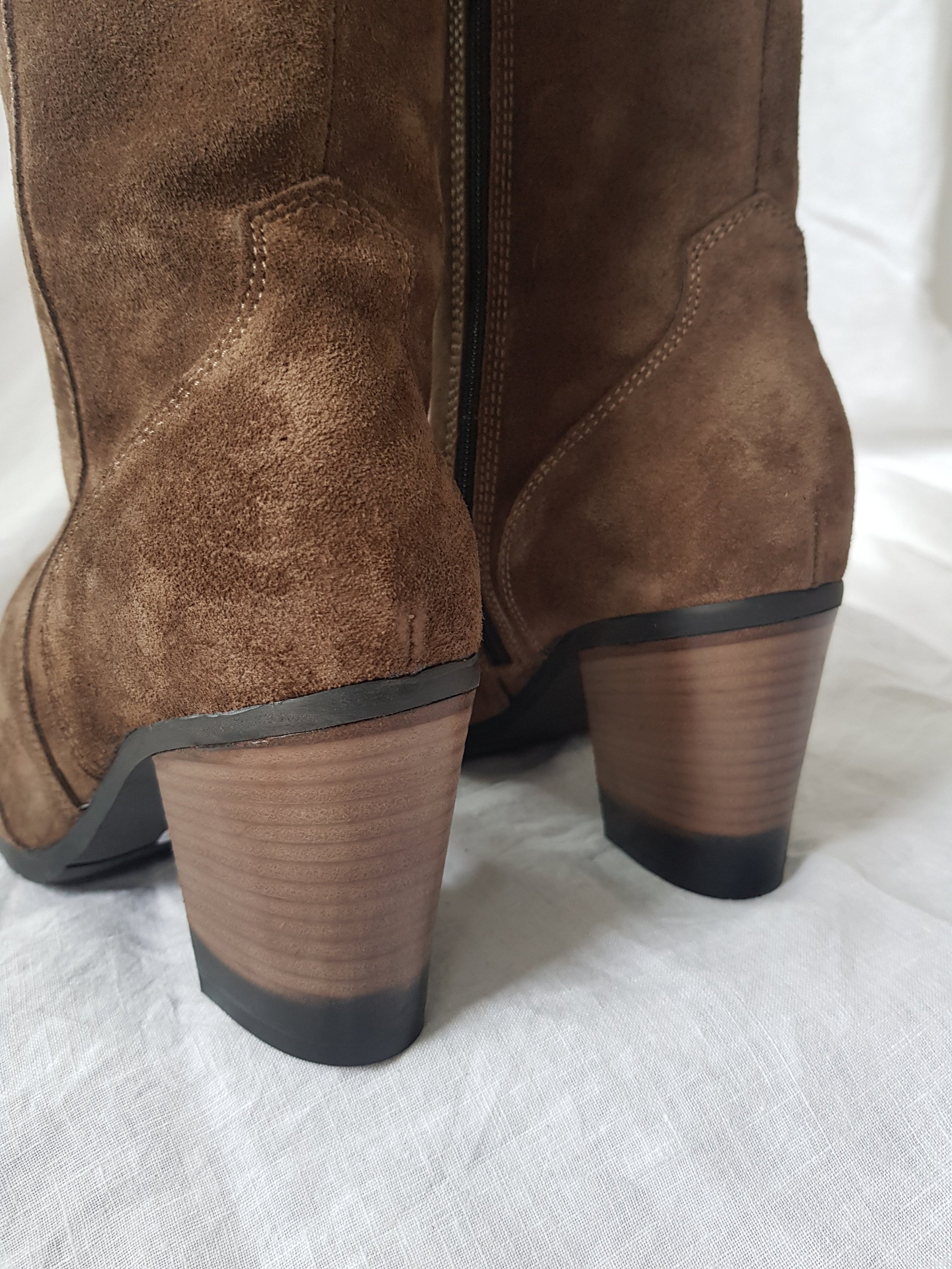 lili mill italian suede long dust taupe knee high heeled boots