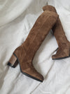 lili mill italian suede long dust taupe knee high heeled boots