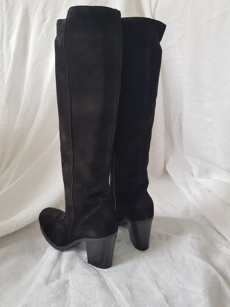 lili mill italian suede long black heeled boots internal zip