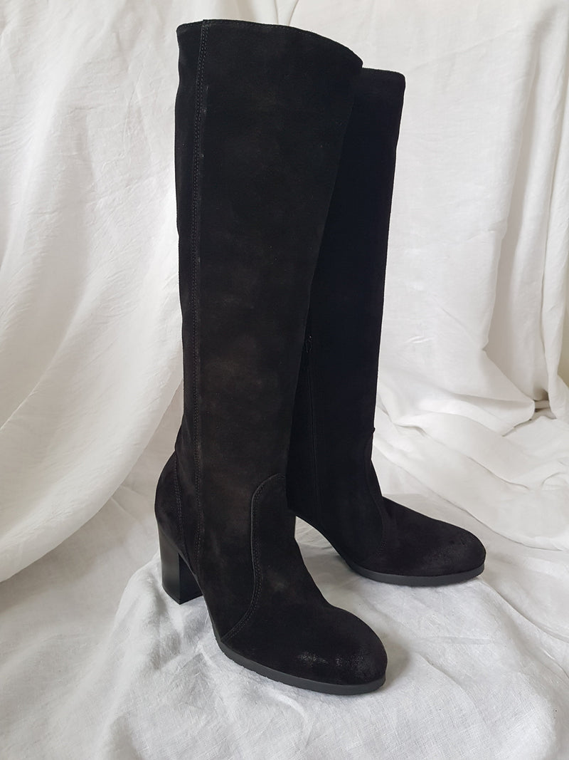 lili mill italian suede long black heeled boots internal zip