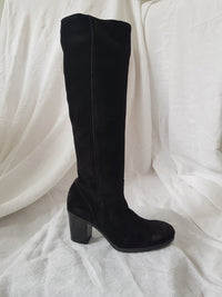 lili mill italian suede long black heeled boots