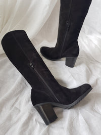 lili mill italian suede long black heeled boots internal zip