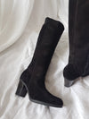 lili mill italian suede long black heeled boots