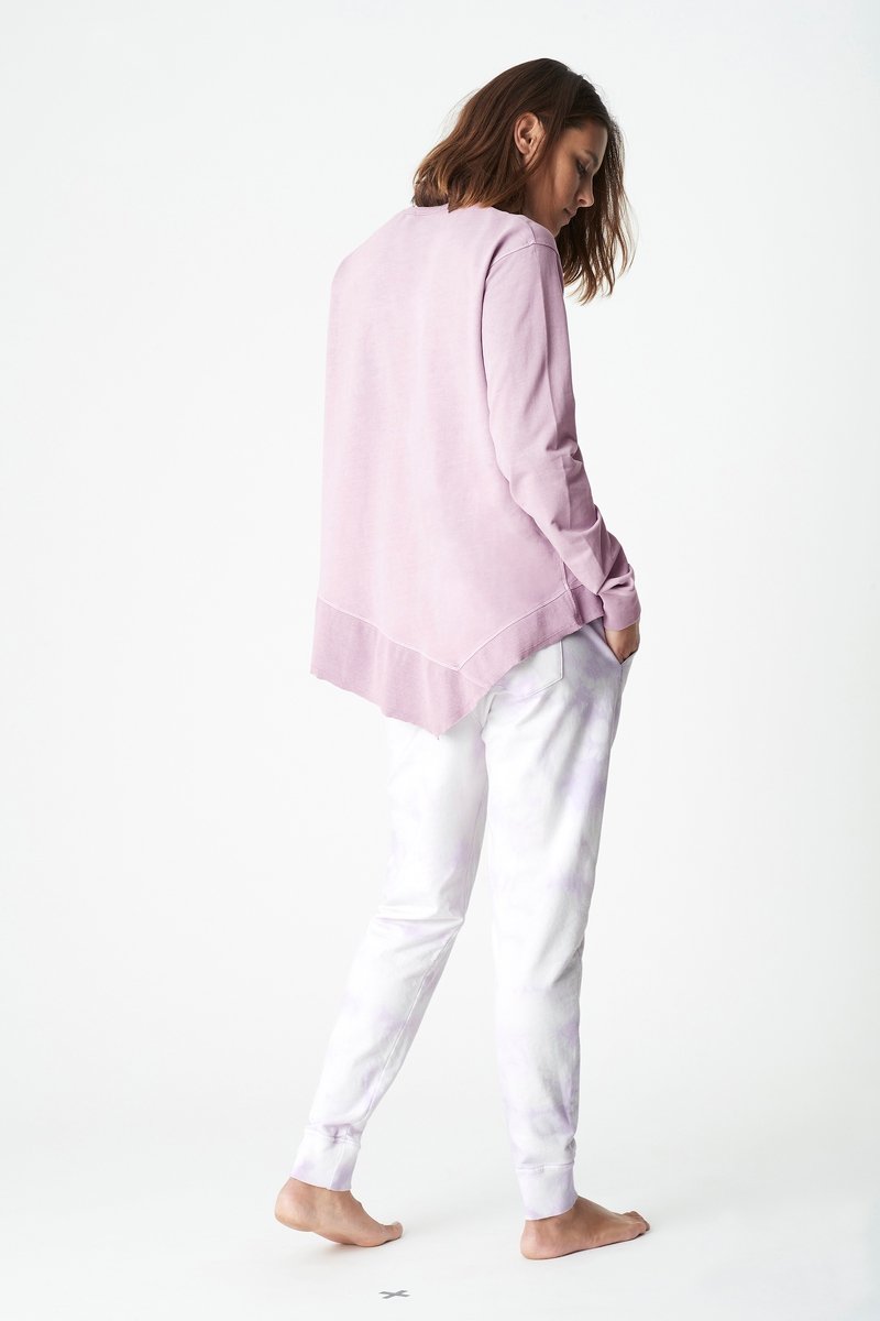 mavi tie dye cotton lounge pant in lilac and white cuffed at ankle