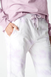 mavi tie dye cotton lounge pant in lilac and white tie front