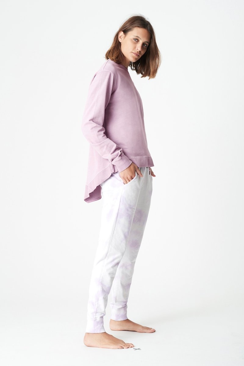 mavi tie dye cotton lounge pant in lilac and white slim loose fit