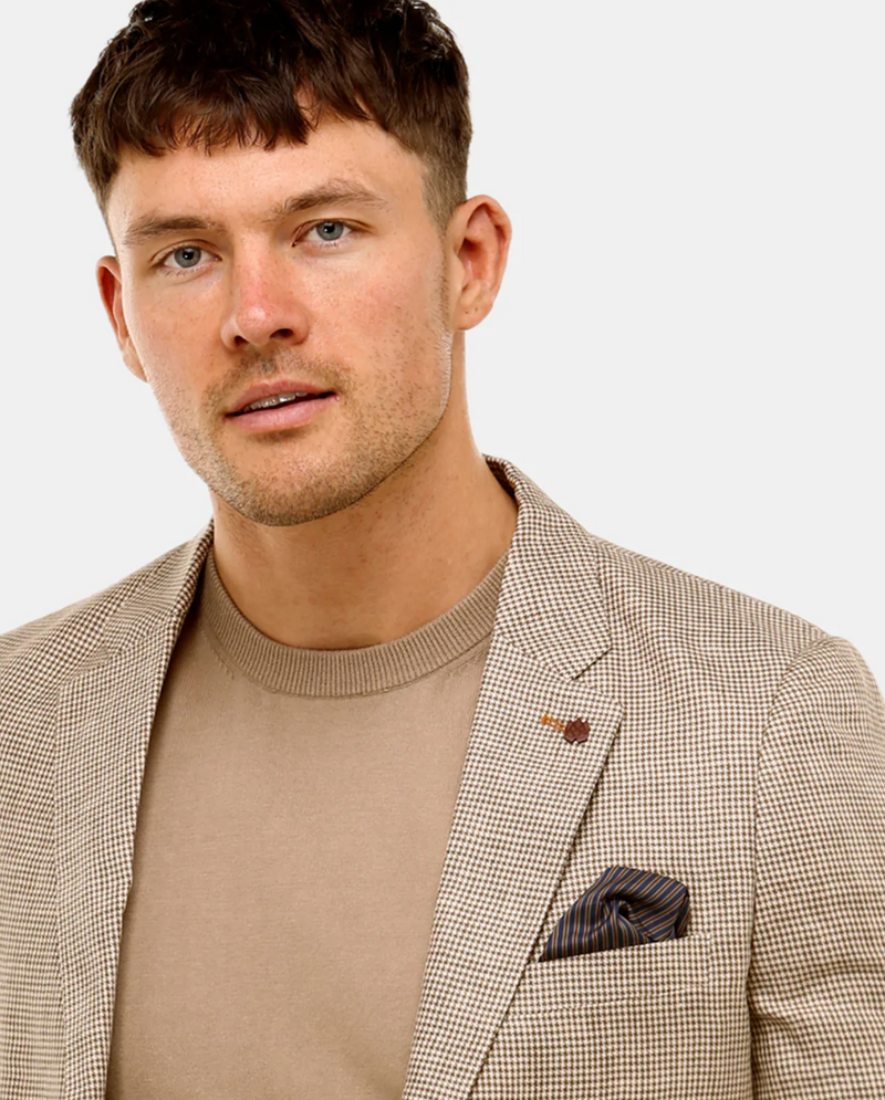 Brooksfield - Linen Houndstooth Check Blazer Walnut