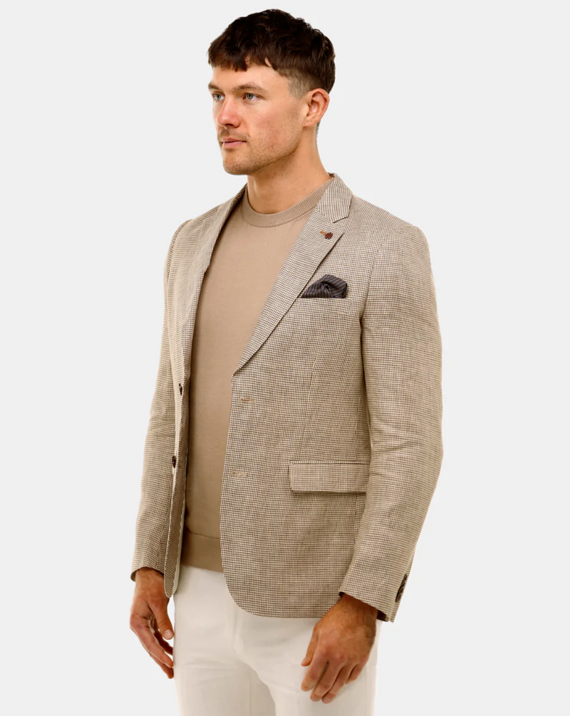 Brooksfield - Linen Houndstooth Check Blazer Walnut