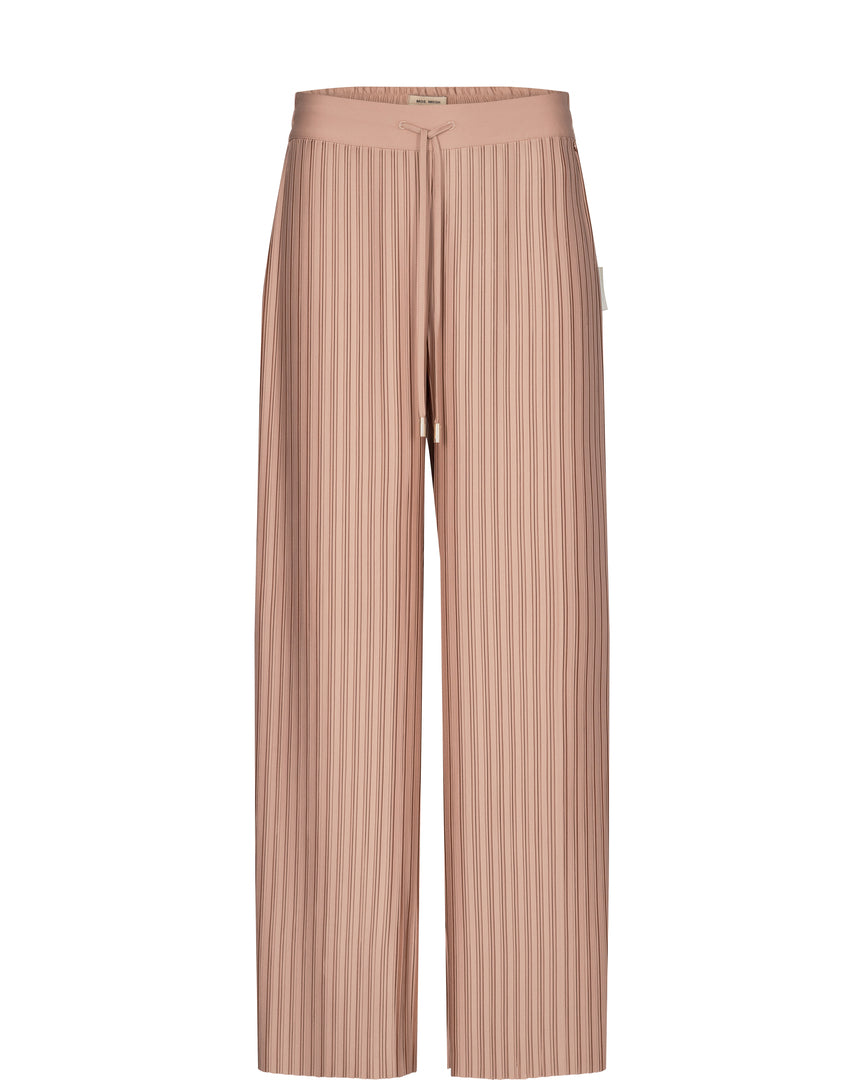 pleated pant in neutral based metallic beige gold. flare wide leg pant in flowing fabric with waist tie front.