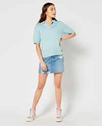 Superdry - Vintage Cropped Knit Polo Soft Blue