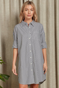 Academy Brand Womens - Tayla Poplin Shirt Dress Black Stripe