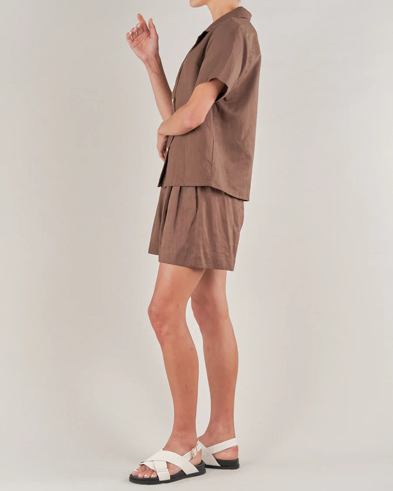 Amelius - Cancun Linen Bowling Shirt Chocolate