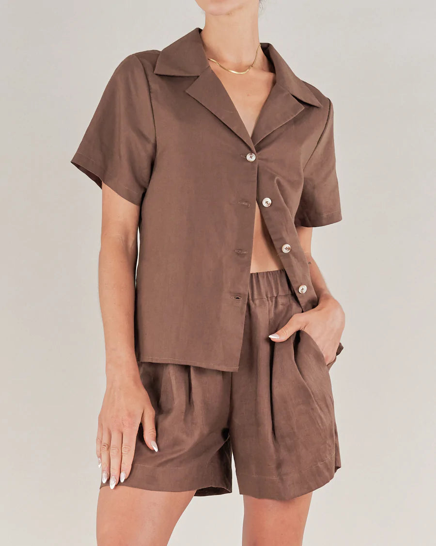 Amelius - Cancun Linen Bowling Shirt Chocolate