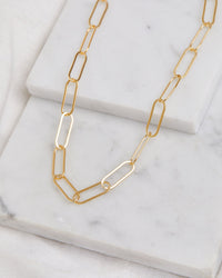 FINERRINGS - Elongated Linked Short Chain Yellow Gold 18 Inch