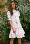ONCE WAS - Occitan Custom Applique Embroidered Cotton Pleat Sleeve Dress