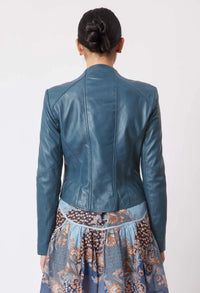 ONCE WAS - Mahal Washed Leather Jacket Steel Blue