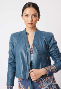 ONCE WAS - Mahal Washed Leather Jacket Steel Blue