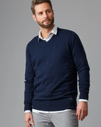 Wild South - Merino 12GG Vee Neck Navy Marle