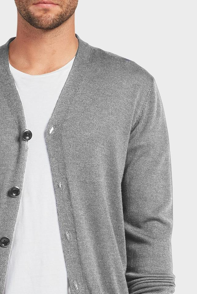 mens merino long sleeve wool cardigan grey marle open