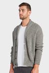 academy brand hemmingway collared knit mens cardigan in charcoal grey