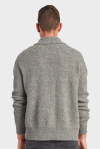 academy brand hemmingway collared knit mens cardigan in charcoal grey back