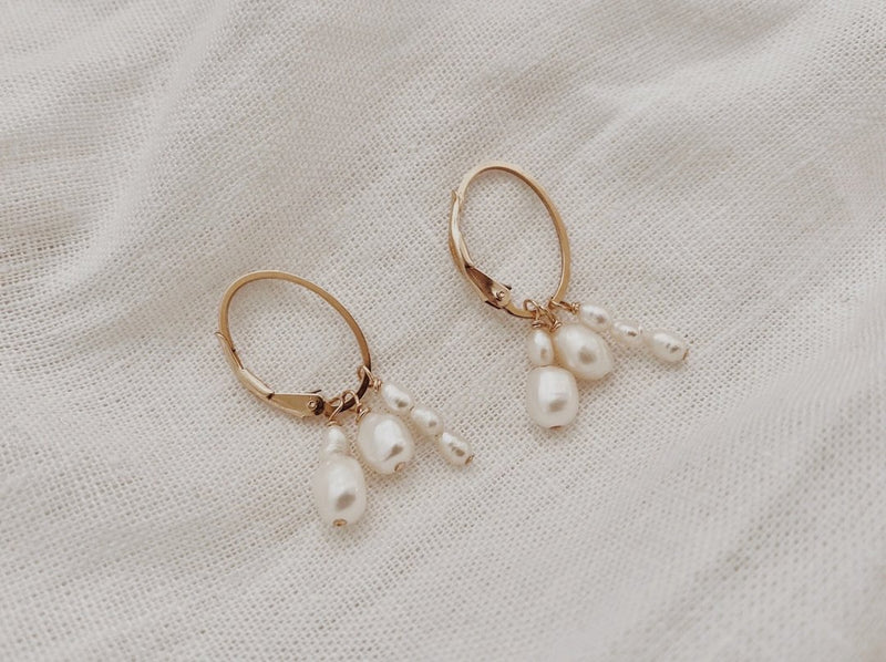 pearl cluster earrings on yellow gold hoops finerrings flat