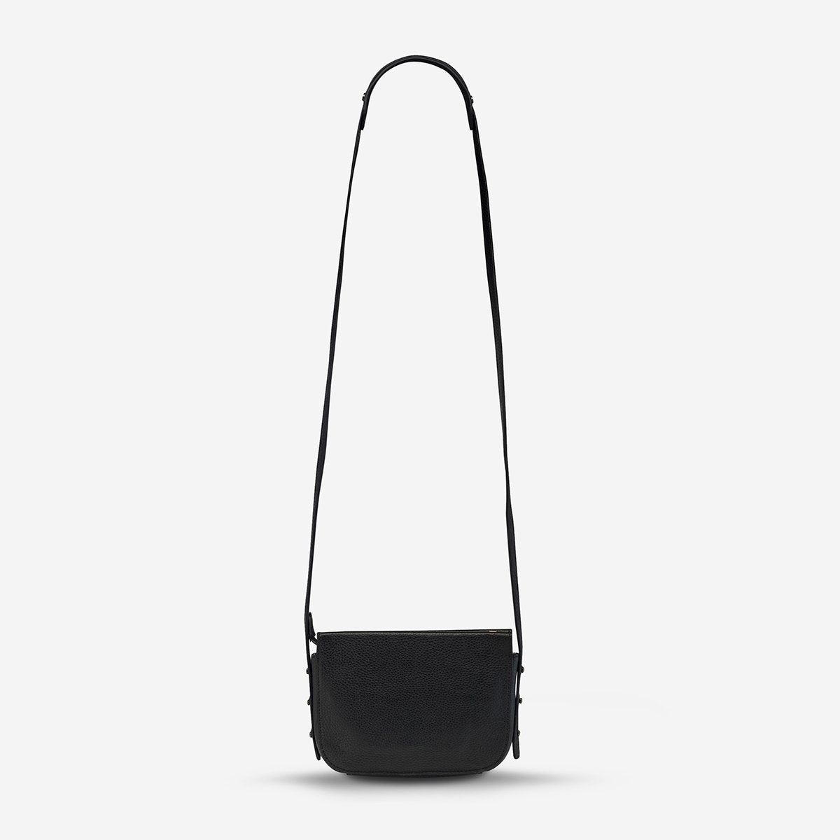 status anxiety black leather crossbody bag in her command  back hanging hunterminx