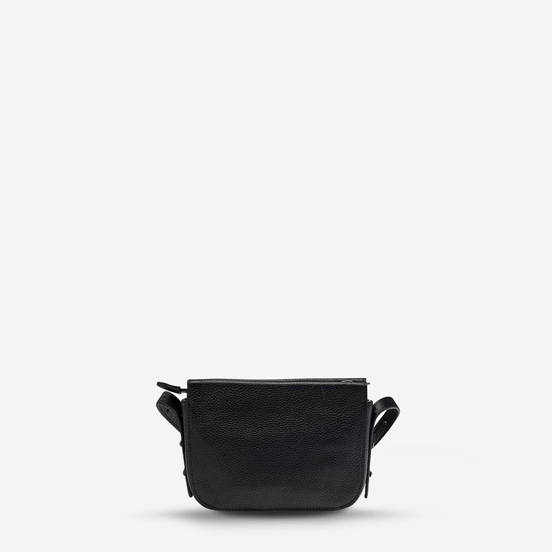 status anxiety black leather crossbody bag in her command back hunterminx