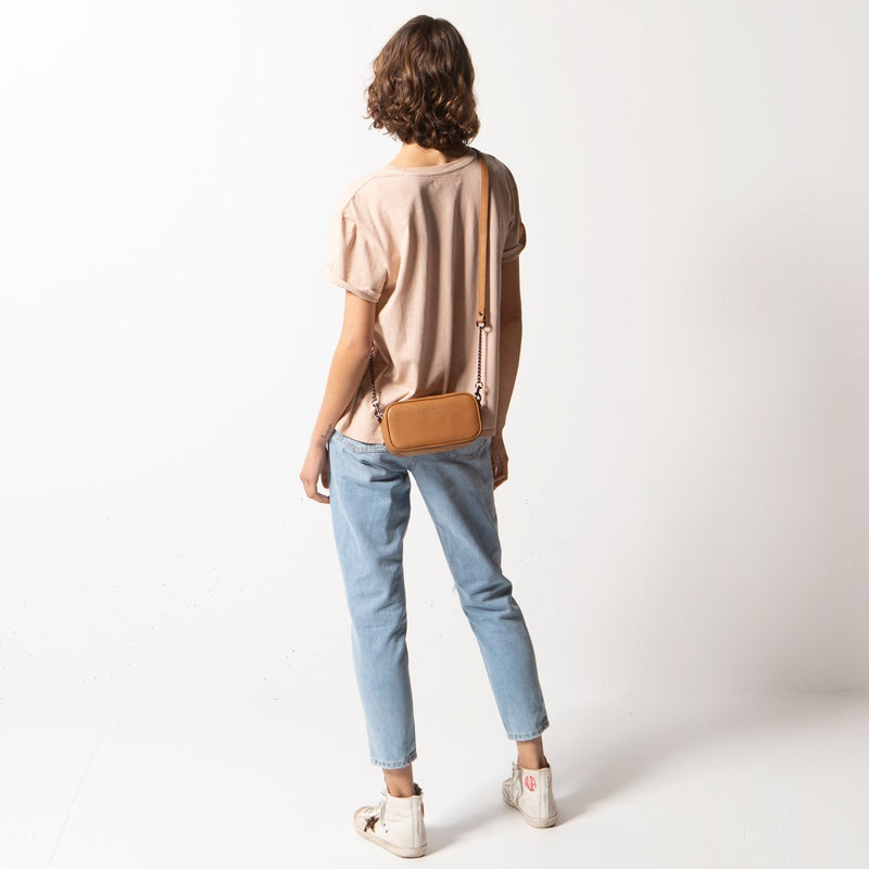status anxiety new normal tan cross body bag with chain detail online at hunterminx 