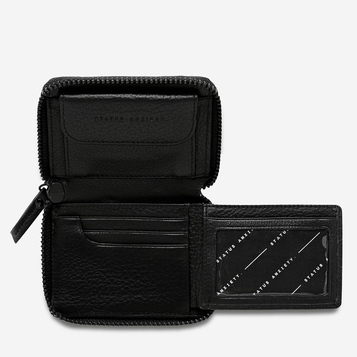 status anxiety black wayward wallet flat open