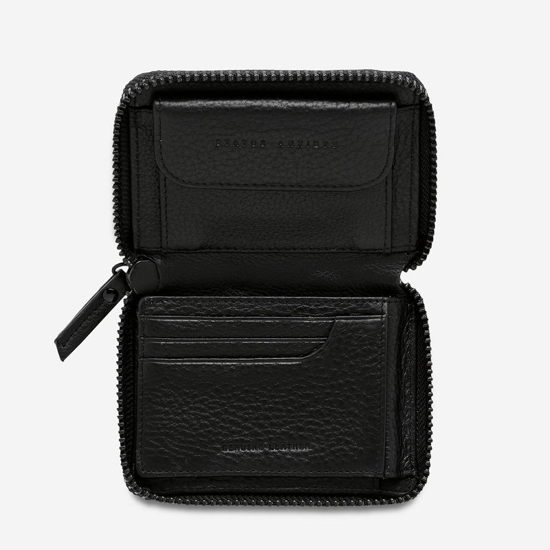 status anxiety black wayward wallet flat open